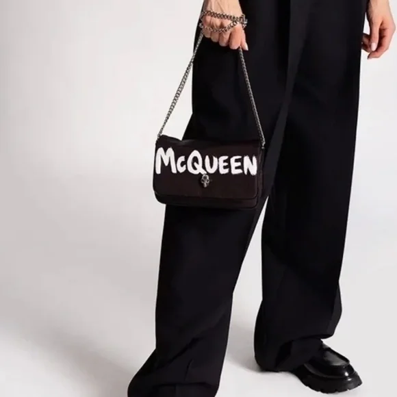 Alexander McQueen Graffiti Logo Nylon Skull Shoulder Bag NWT - Picture 2 of 8